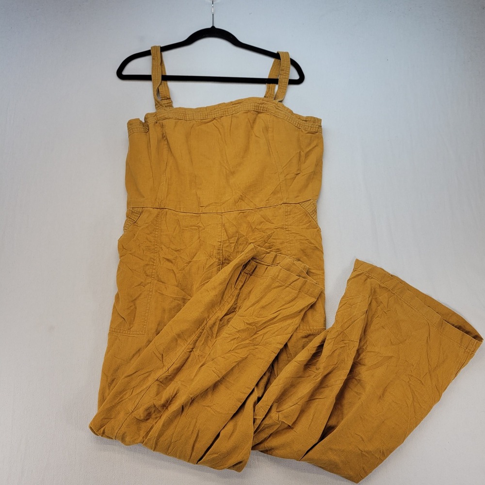 Old Navy Jumpsuit Womens XXL Yellow Casual Wide Leg Smocked Back Sleeveless